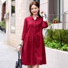 Open-placket 3/4-sleeve Shirtdress