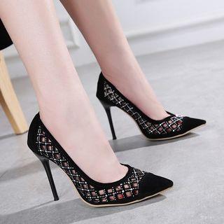 Rhinestone Cut Out Pointed Pumps
