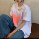 Elbow-sleeve Heart Print T-shirt Pink Heart - White - One Size
