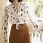 Leaf Print Tie-neck Blouse