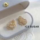 Butterfly Rhinestone Ear Stud 1 Pair - Gold & White - One Size
