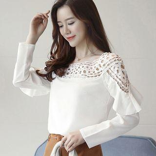 Panel Long-sleeve Chiffon Top