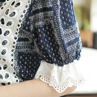 Lace-trim Short-sleeve Patterned Top
