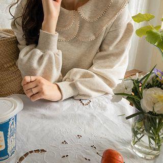 Layered-collar Napped Sweatshirt