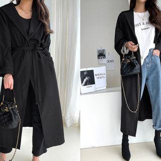 Hooded Windbreaker Wrap Coat