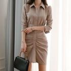 3/4-sleeve Mini Sheath Shirt Dress
