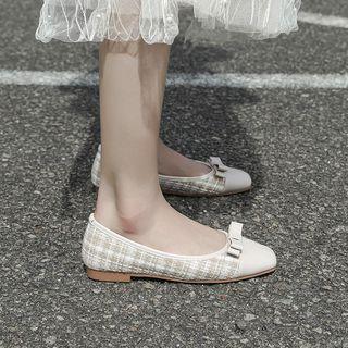 Tweed Paneled Ribbon Square Toe Flats
