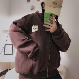 Cartoon Bear Print Zip-up Hoodie