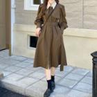 Contrast Collar Button-up Long Trench Coat