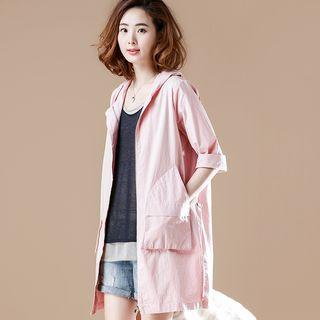 Hooded 3/4-sleeve Longline Jacket