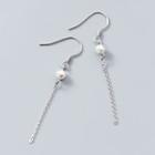 925 Sterling Silver Faux Pearl Dangle Earring White Bean - Silver - One Size