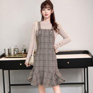 Plaid Midi Mermaid Overall Dress