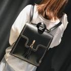 Tassel Contrast Trim Faux Leather Backpack