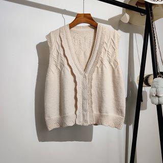 V-neck Flower Trim Vest Cardigan