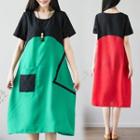 Color Block Pocketed Short-sleeve Dress
