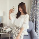 Perforated Bell-sleeve Chiffon Blouse