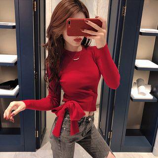 Tie-waist Long-sleeve Knit Top