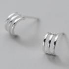 Layered Sterling Silver Open Hoop Earring 1 Pair - S925 Silver Earring - Silver - One Size