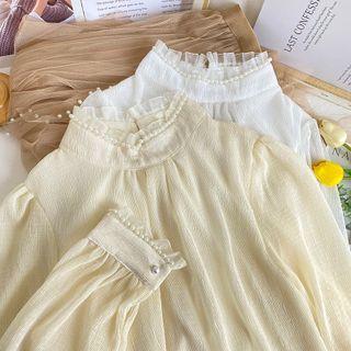 Pearl-trim Ruffled Loose Blouse