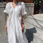Short-sleeve V-neck Midi Smock Dress