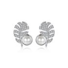 925 Sterling Silver Leaf Stud Earrings With Austrian Element Crystals And Fashion Pearls Silver - One Size