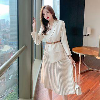 Pleated Panel Mock Two-piece Blazer Dress