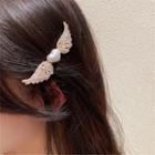 Flying Heart Faux Pearl Hair Clip Gold - One Size