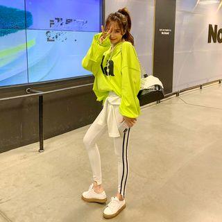Set: Letter Print Pullover + Pipe-trim Leggings