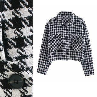 Cropped Houndstooth Shirt Jacket