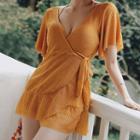 Set: Halter-neck Swimsuit + Short-sleeve Cover-up