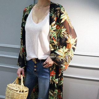 Open-front Floral Pattern Chiffon Top