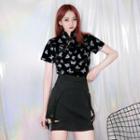 Short-sleeve Mandarin Collar Velvet Top