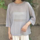3/4-sleeve Knit Mesh T-shirt