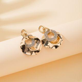 925 Sterling Silver Geometric Rhinestone Drop Earrings Gold - One Size
