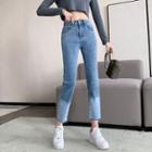 High-waist Color-block Panel Straight Cut Pants