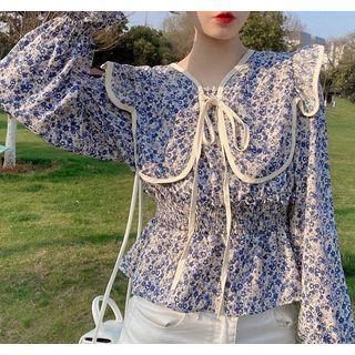 Long-sleeve Tie-front Floral Print Blouse