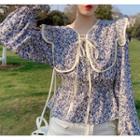 Long-sleeve Tie-front Floral Print Blouse
