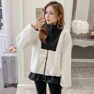 Color Block Shearling Zipped Coat
