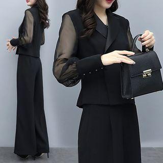 Set: Mesh Panel Blazer + Dress Pants
