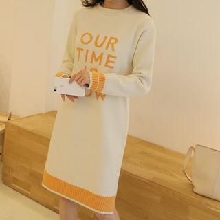 Letter Contrast-trim Midi Knit Dress