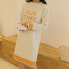 Letter Contrast-trim Midi Knit Dress