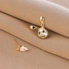 Asymmetrical Rhinestone Rabbit Stud Earring 1 Pair - Qr-306 - Gold - One Size