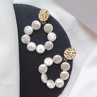 Faux Pearl Hoop Dangle Earring E161 - 1 Pair - Stud Earring - White - One Size