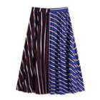 Striped Midi Accordion Pleat Skirt