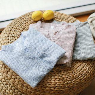 Open-placket Light Check Shirt