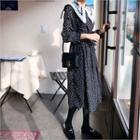 Lace-collar Dotted Midi Dress Black - One Size