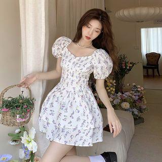 Short-sleeve Floral Tiered Dress Dress - One Size