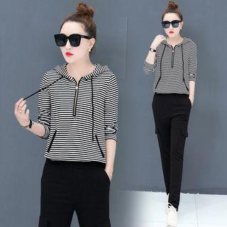 Set: Striped Hoodie + Plain Pants