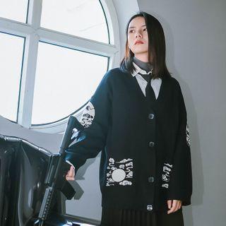 V-neck Cloud Print Cardigan