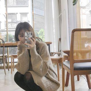 Mock-neck Cable-knit Sweater Dress Beige - One Size